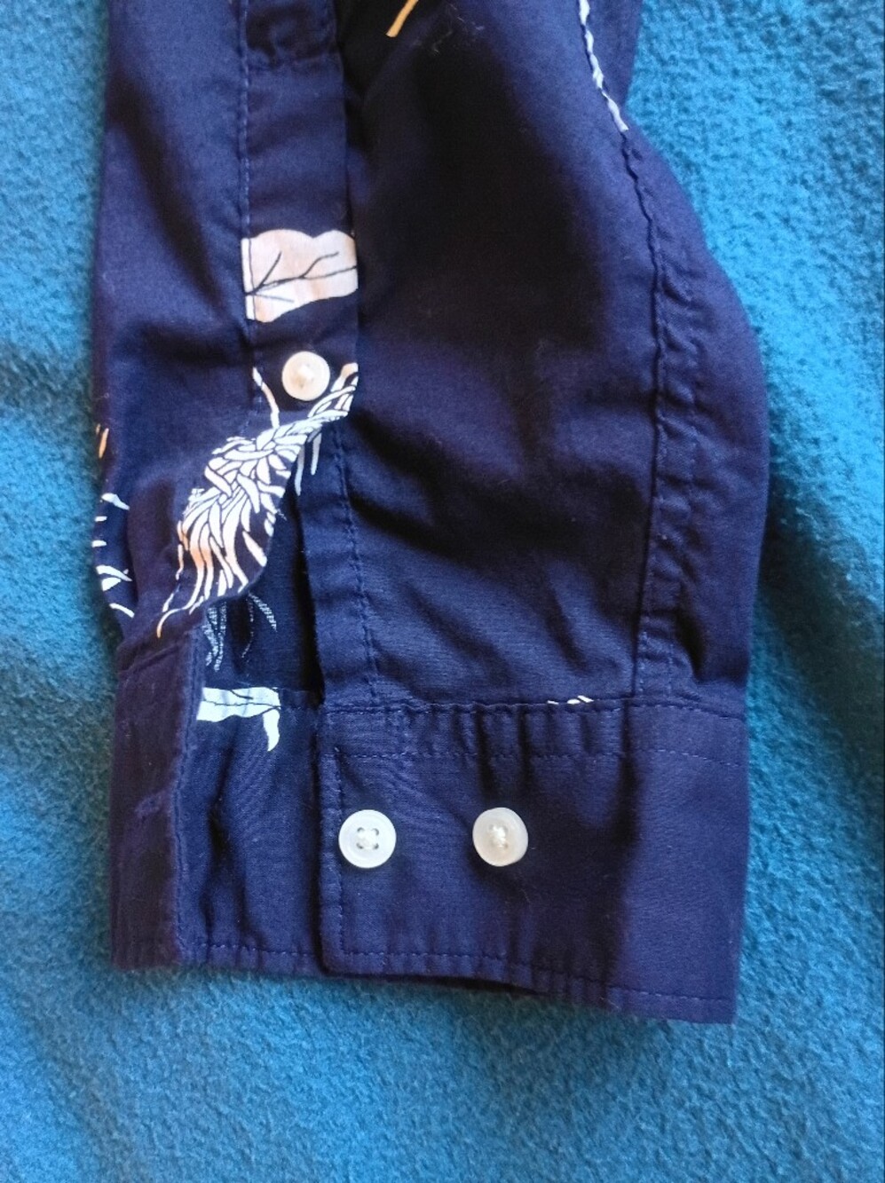 H&M Navy Blue Button-Down Shirt with White Floral Print - Picture 4 of 5